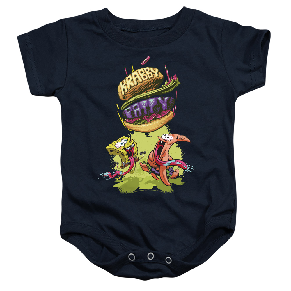 NICK363-SS-1 Spongebob Krabby Patty From The Sky Infant Snapsuit, Navy - Small - 6 Month
