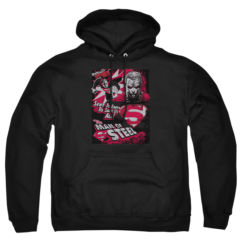 SM1664-AFTH-3 Superman Save Us All Adult Pullover Hoodie, Black - Large