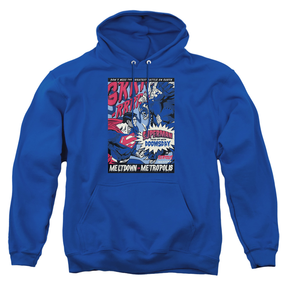 SM1689-AFTH-6 Superman Meltdown Adult Pullover Hoodie, Royal - 3X