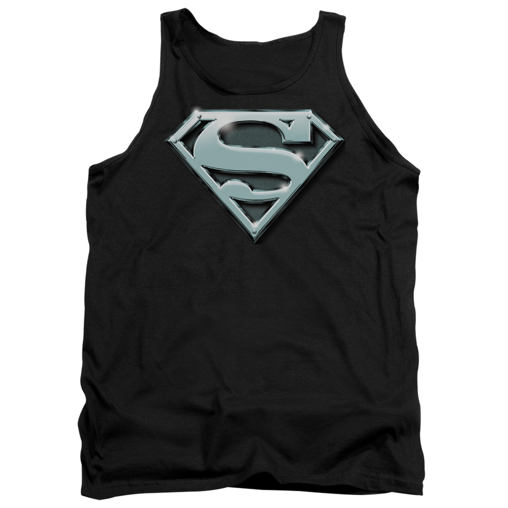 SM1702-TK-2 Superman Chrome Shield Adult Tank Top, Black - Medium
