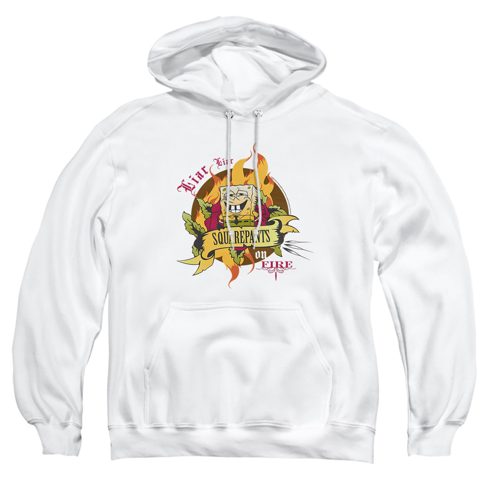 NICK370-AFTH-5 Spongebob Liar Liar Pants On Fire Adult Pullover Hoodie, White - 2X