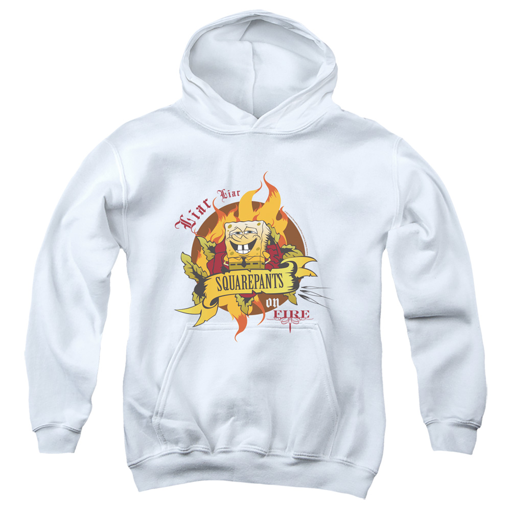 NICK370-YFTH-4 Spongebob Liar Liar Pants On Fire Youth Hooded Sweatshirt, White - Extra Large