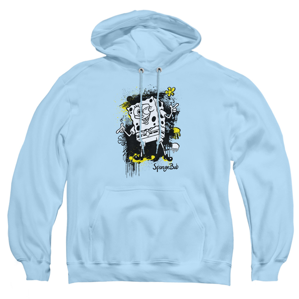 NICK371-AFTH-3 Spongebob Ink Splatter Adult Pullover Hoodie, Light Blue - Large