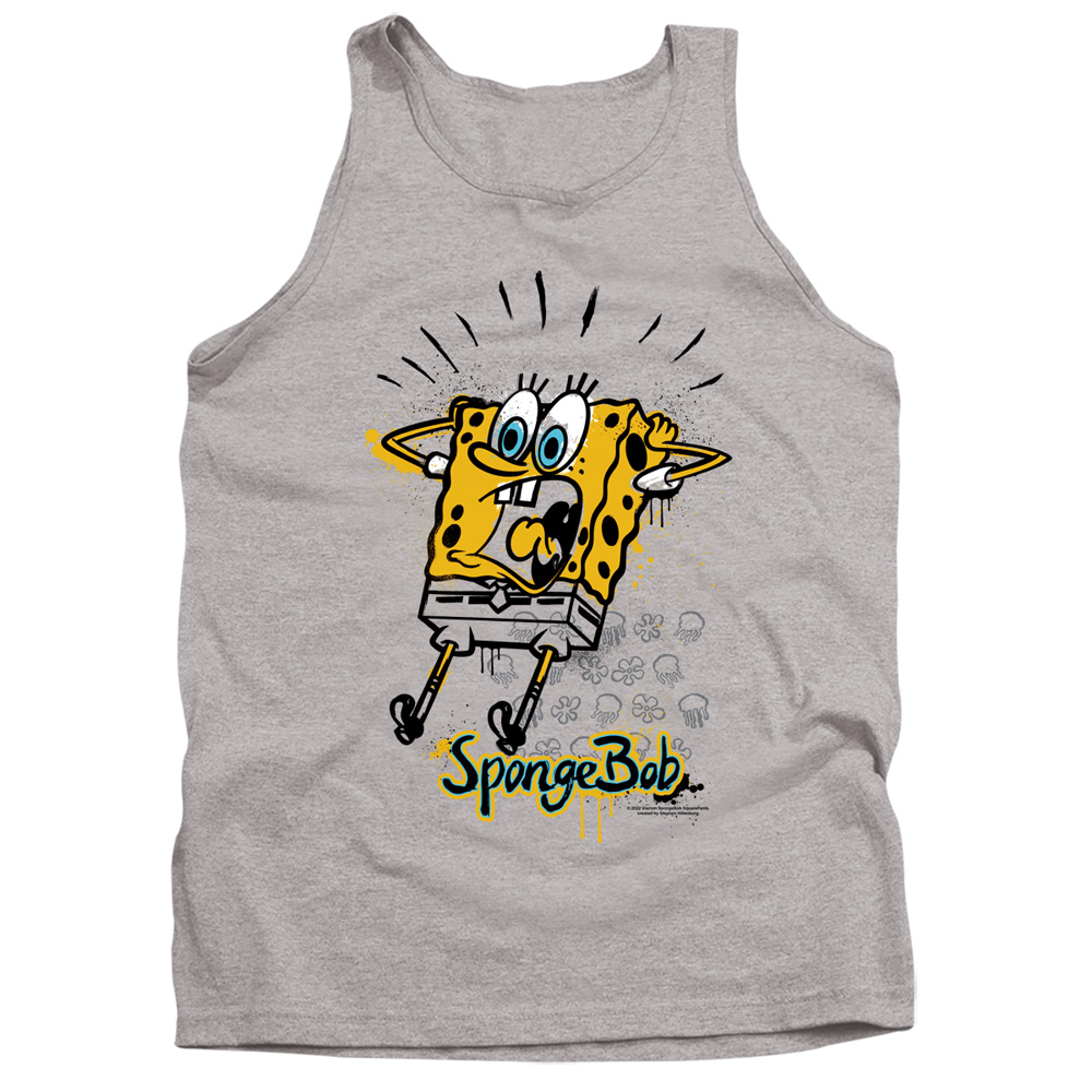 NICK372-TK-2 Spongebob Shocking Adult Tank Top, Athletic Heather - Medium