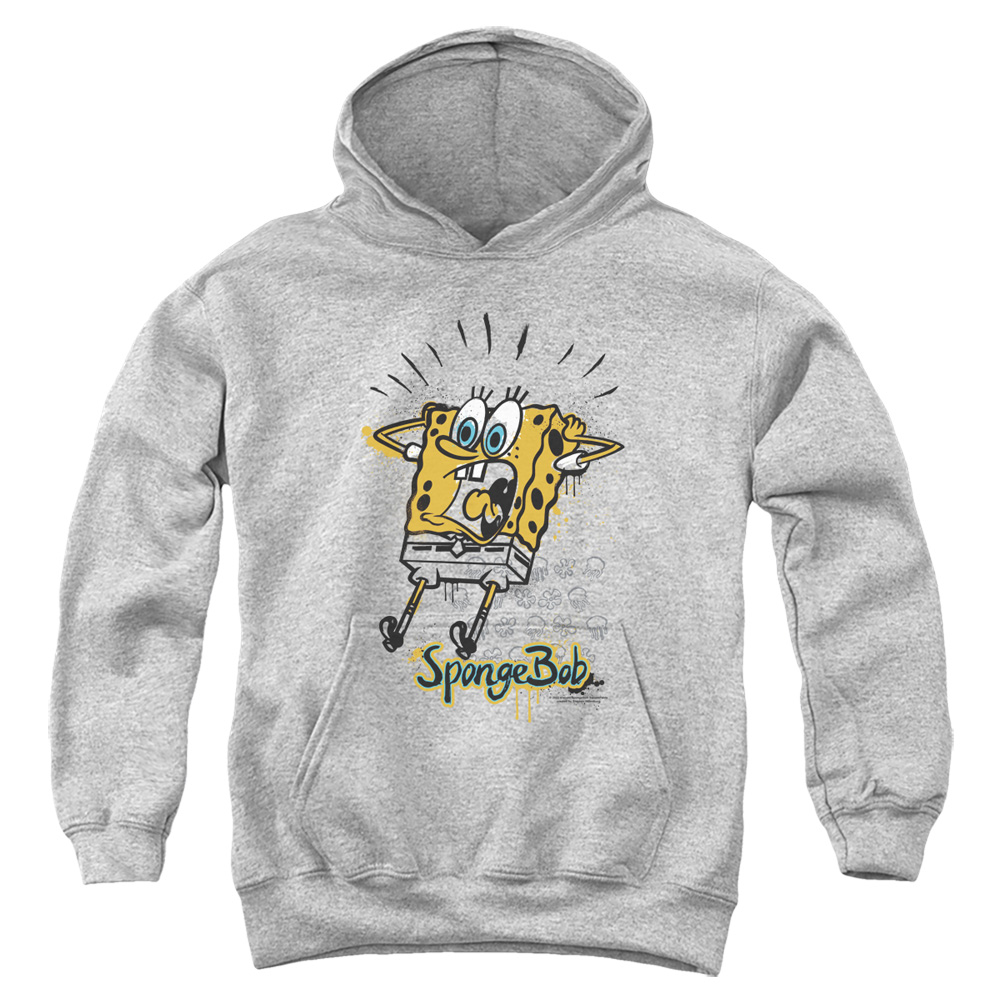 NICK372-YFTH-4 Spongebob Shocking Youth Hooded Sweatshirt, Athletic Heather - Extra Large
