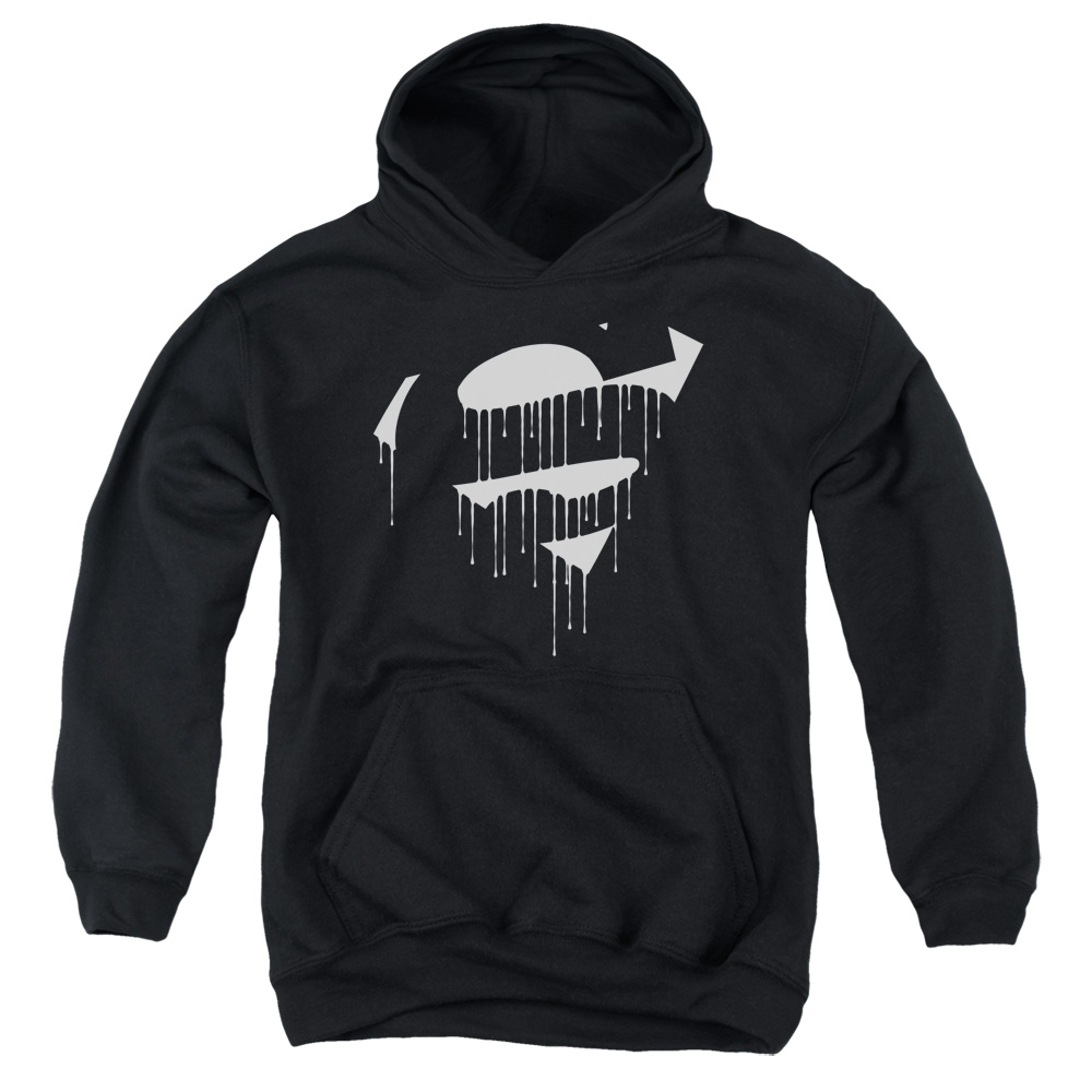 SM1080-YFTH-2 Superman Dripping Shield Youth Hooded Sweatshirt, Black - Medium