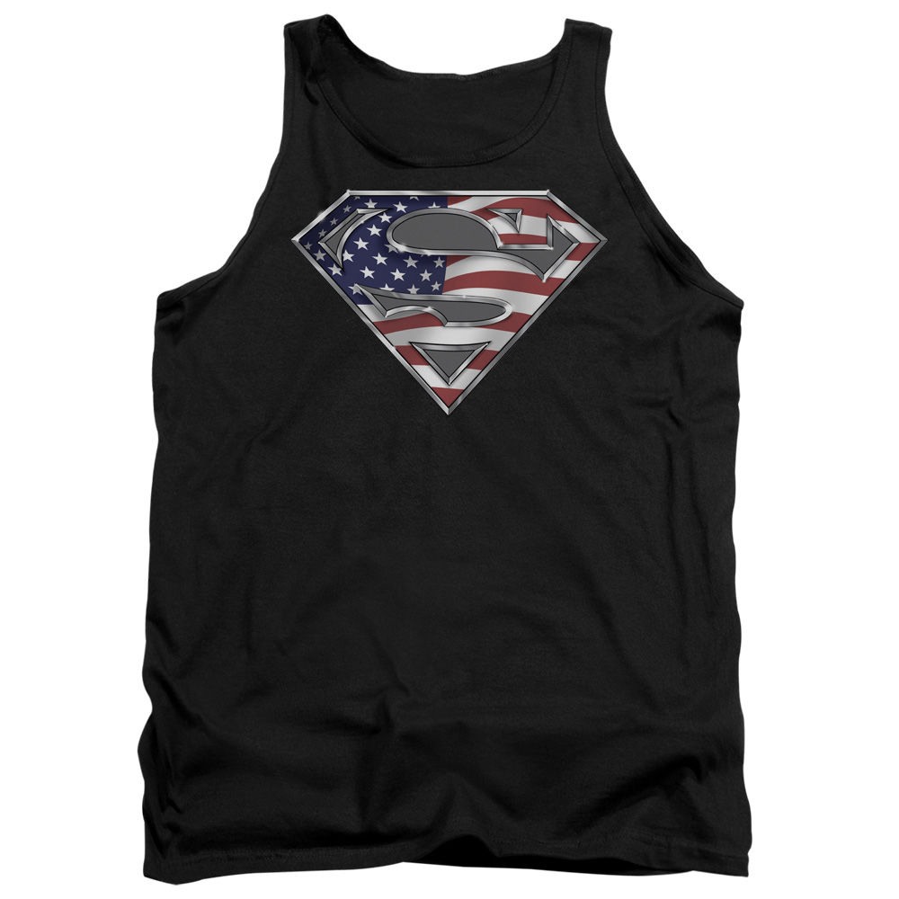 SM1123B-TK-2 Superman All American Shield Adult Tank Top, Black - Medium