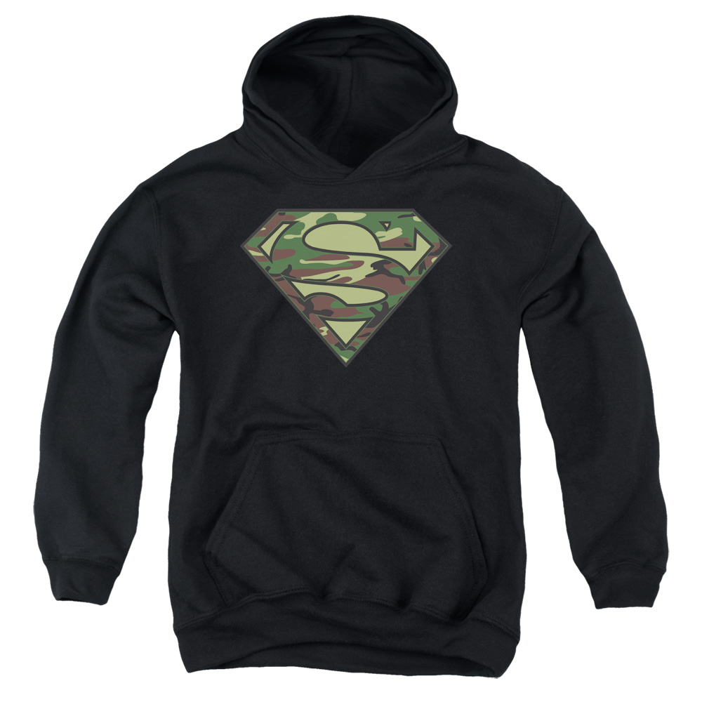 SM1296-YFTH-2 Superman Camo Logo Youth Hooded Sweatshirt, Black - Medium