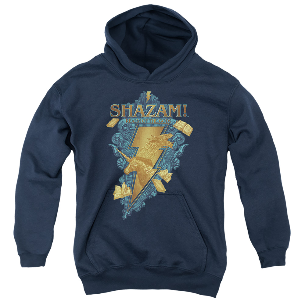 SHZM158-YFTH-4 Shazam Fury of The Gods Big Blue Seal Youth Hooded Sweatshirt, Navy - Extra Large