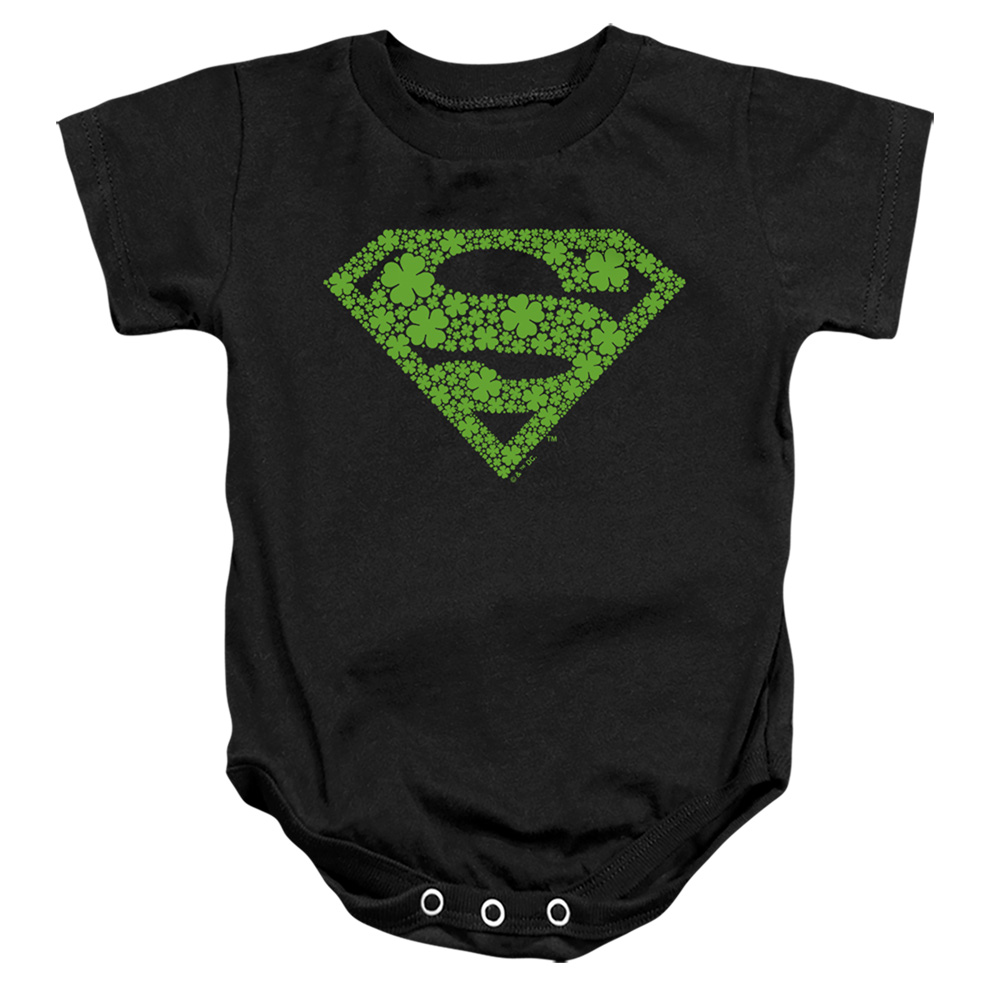 SM10014SPD-SS-4 Superman St. Patricks Day Shamrock Logo Infant Snapsuit, Black - Extra Large - 24 Month