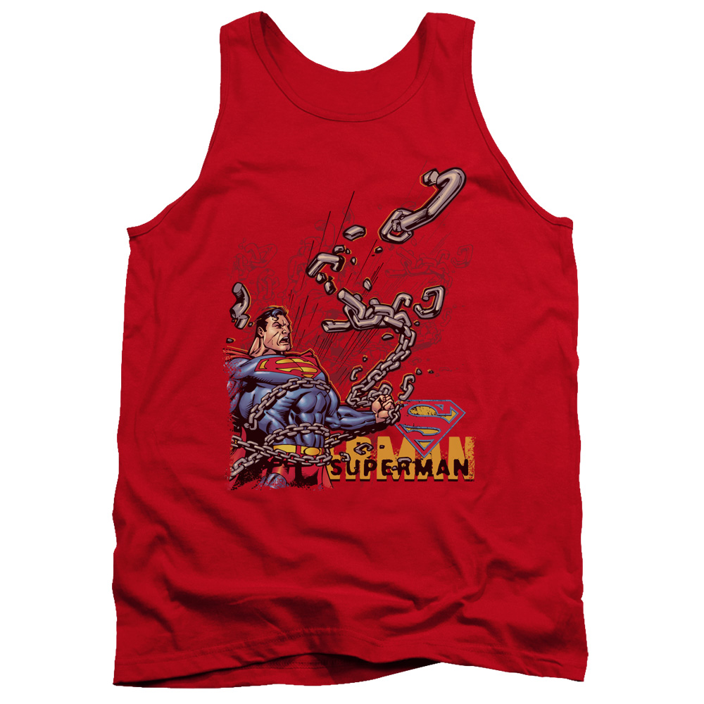 SM1011-TK-4 Superman Breaking Chains Adult Tank Top, Red - Extra Large
