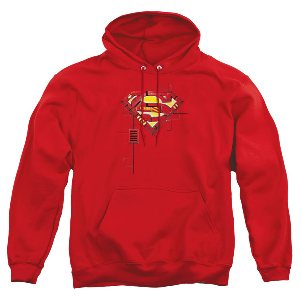 SM1056-AFTH-2 Superman Super Mech Shield Adult Pullover Hoodie, Red - Medium