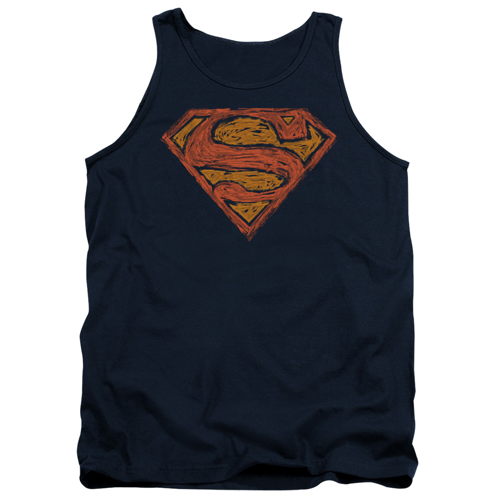 SM1976-TK-2 Superman Messy S Adult Tank Top, Navy - Medium