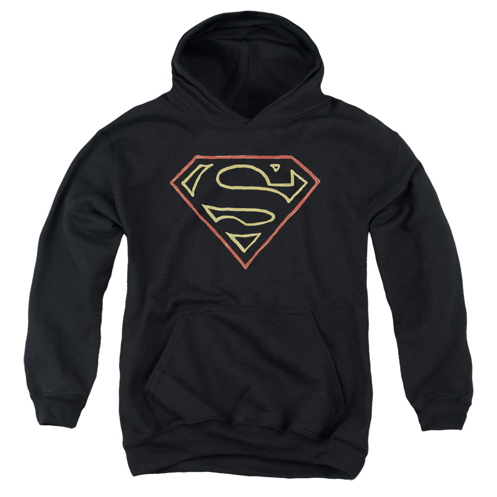 SM1973-YFTH-2 Superman Colored Shield Youth Hooded Sweatshirt, Black - Medium