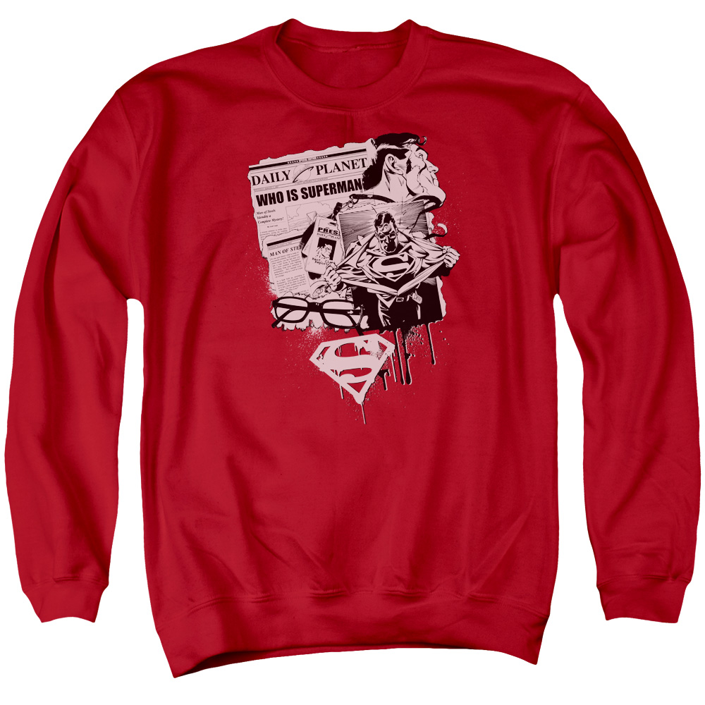 SM1585-AS-2 Superman Identity Adult Crewneck Sweatshirt, Red - Medium