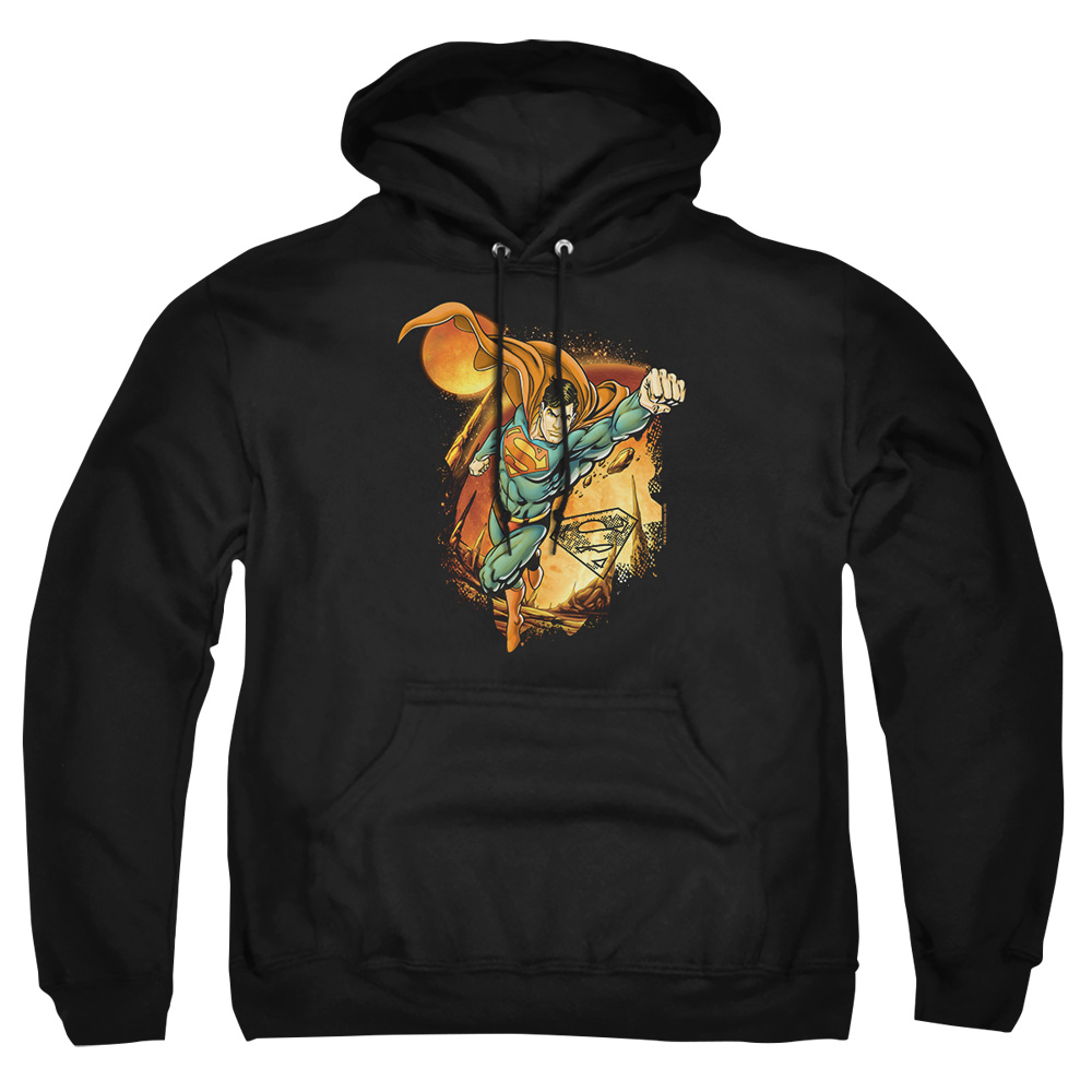 SM1590-AFTH-3 Superman Last Sons Adult Pullover Hoodie, Black - Large