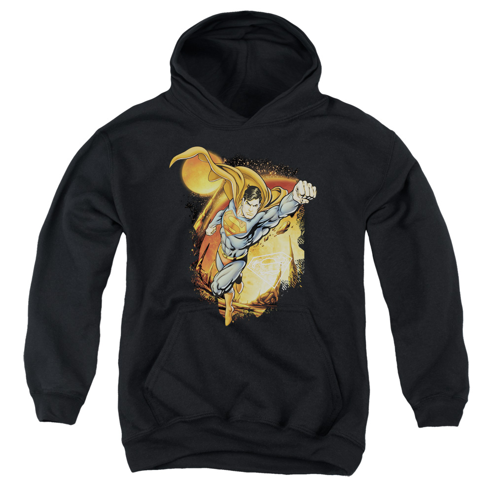 SM1590-YFTH-2 Superman Last Sons Youth Hooded Sweatshirt, Black - Medium