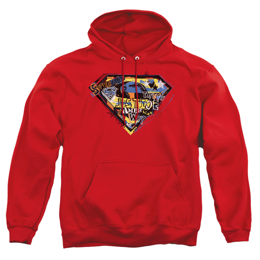 SM1631-AFTH-2 Superman American Way Adult Pullover Hoodie, Red - Medium