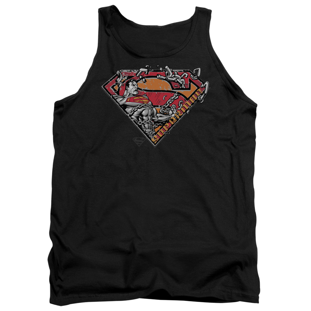 SM1061-TK-2 Superman Breaking Chain Logo Adult Tank Top, Black - Medium