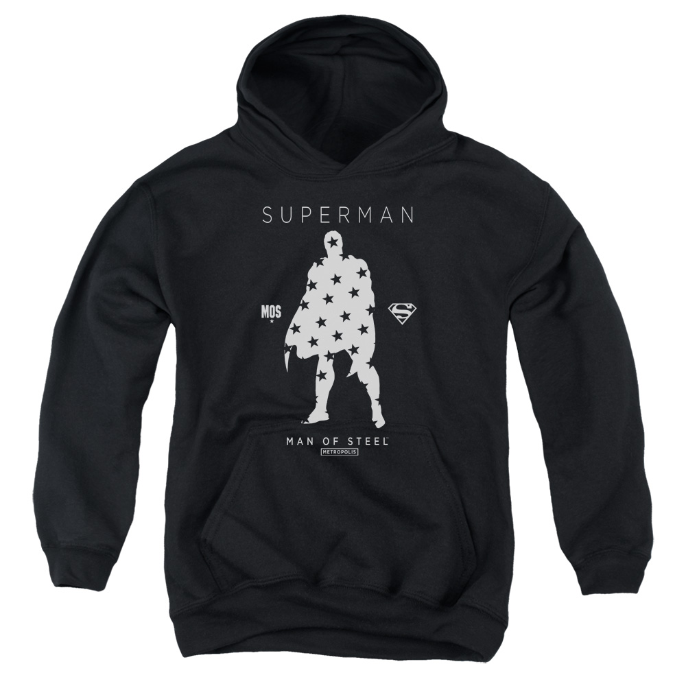 SM2346-YFTH-2 Superman Star Silhouette Youth Hooded Sweatshirt, Black - Medium