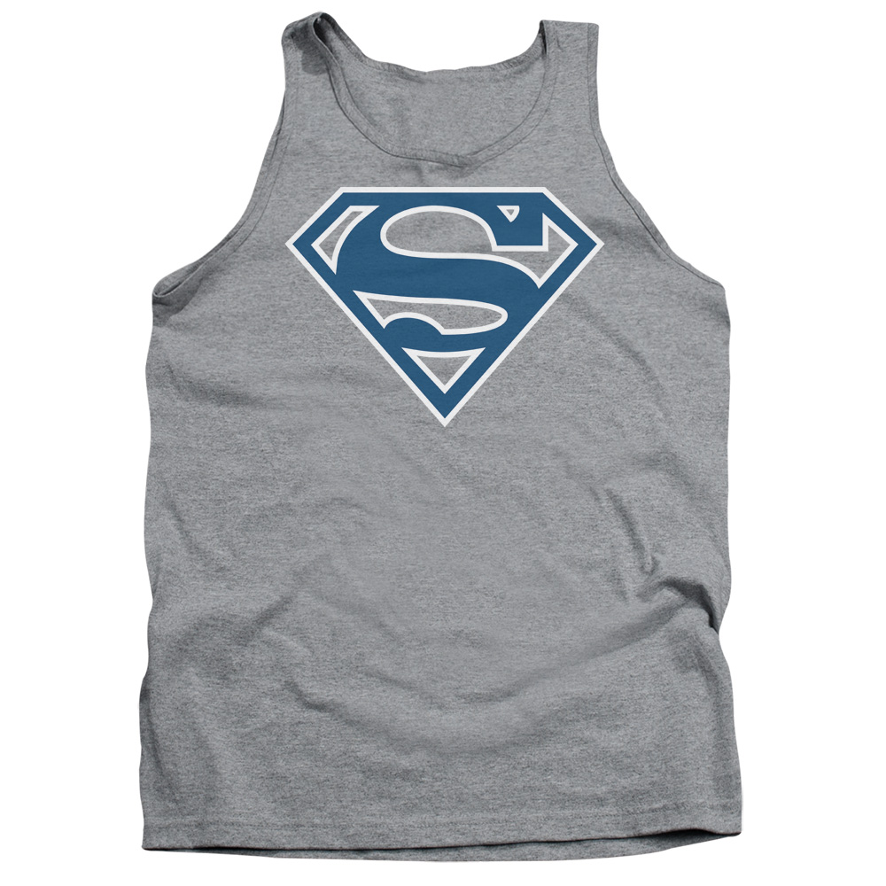 SM1481-TK-2 Superman Blue & White Shield Adult Tank Top, Athletic Heather - Medium