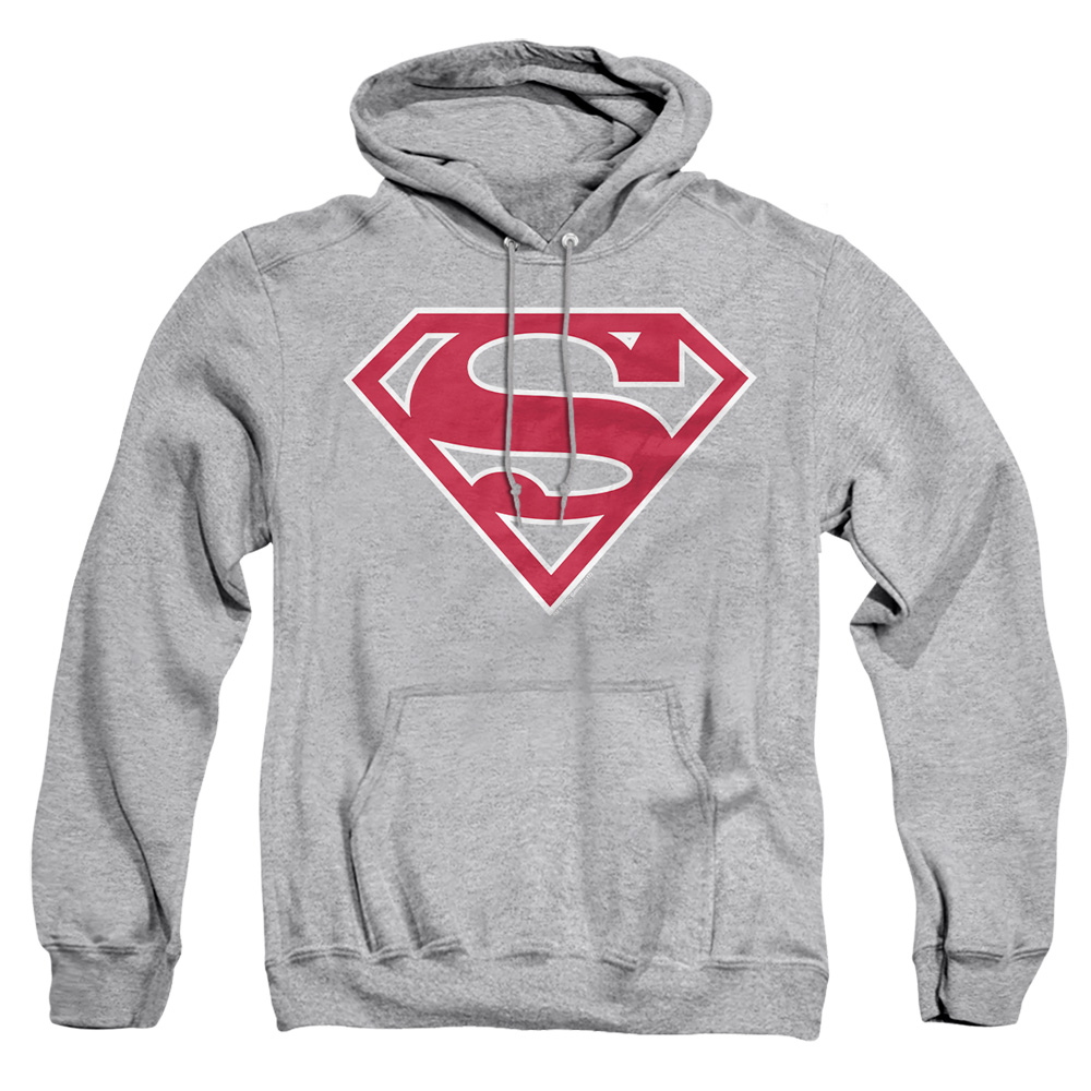 SM1482-AFTH-4 Superman Red & White Shield Adult Pullover Hoodie, Athletic Heather - Extra Large