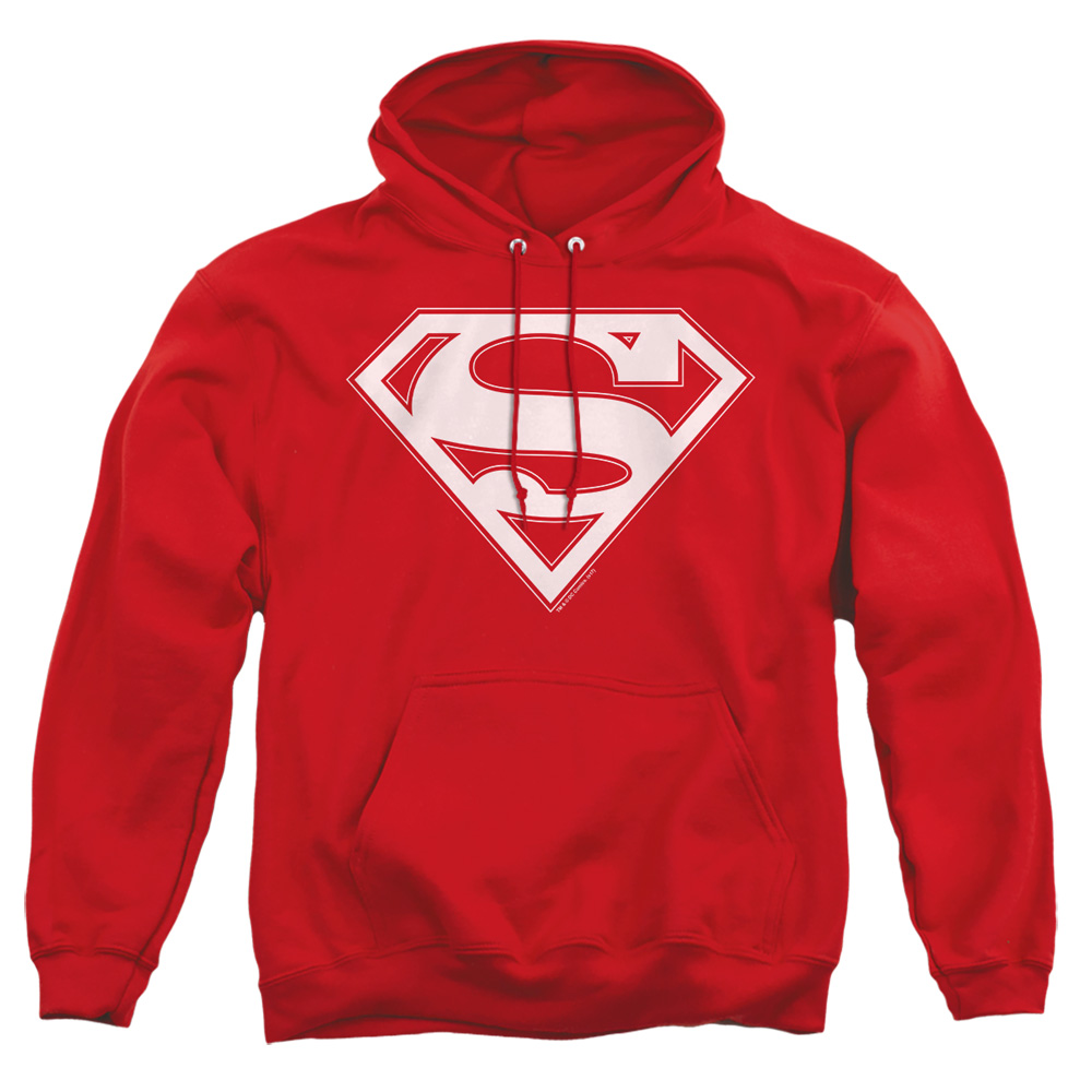 SM1482B-AFTH-1 Superman Red & White Shield Adult Pullover Hoodie, Red - Small