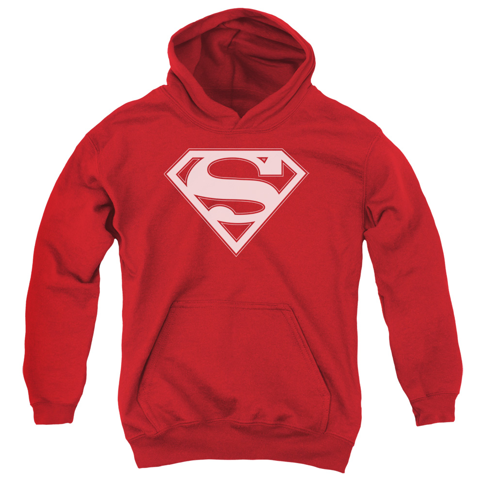 SM1482B-YFTH-2 Superman Red & White Shield Youth Hooded Sweatshirt, Red - Medium