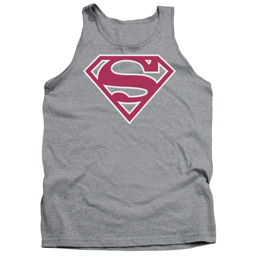 SM1482-TK-4 Superman Red & White Shield Adult Tank Top, Athletic Heather - Extra Large