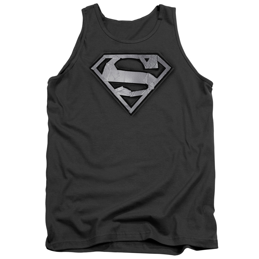 SM1491-TK-2 Superman Duct Tape Shield Adult Tank Top, Charcoal - Medium