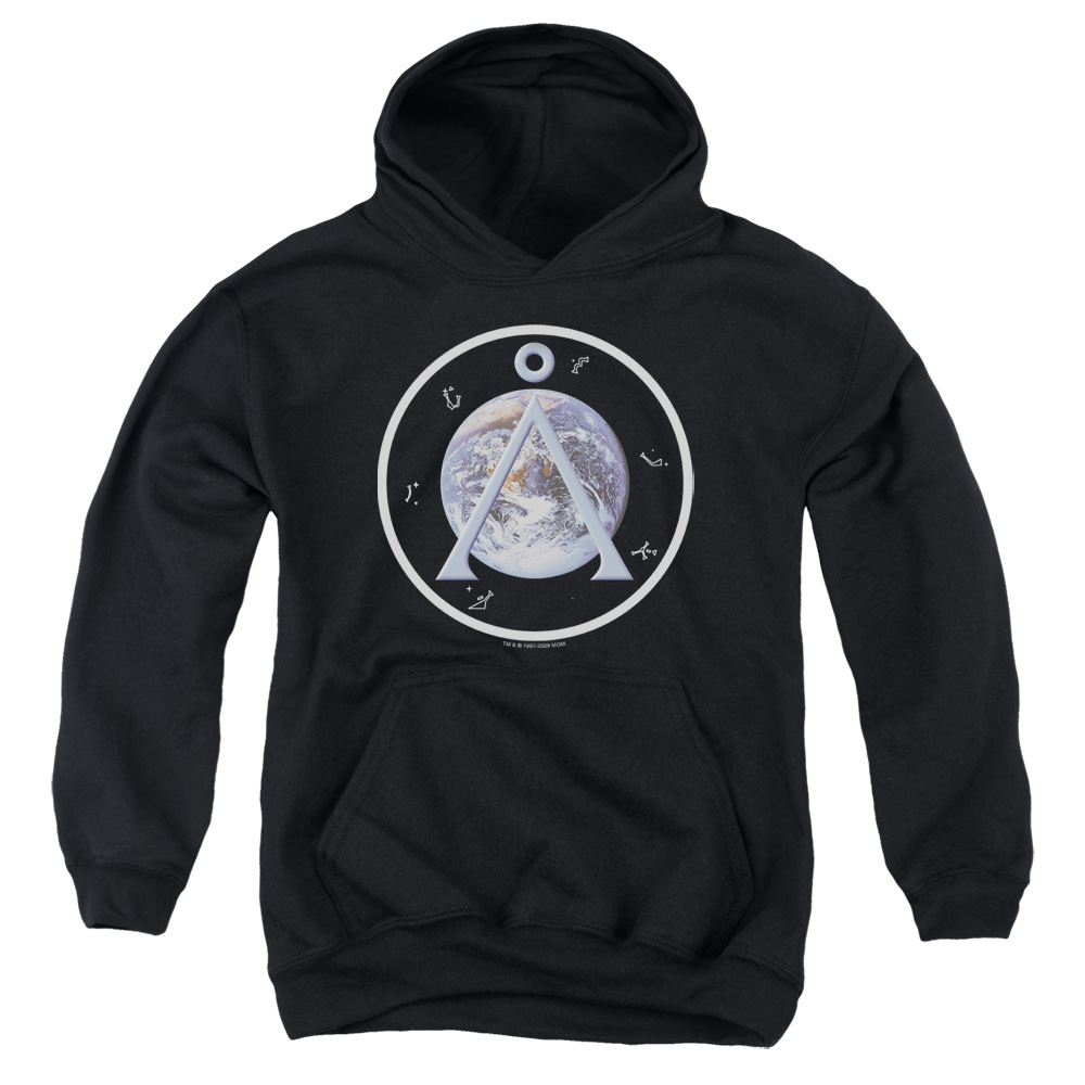 SG118-YFTH-2 SG1 Earth Emblem Youth Hooded Sweatshirt, Black - Medium