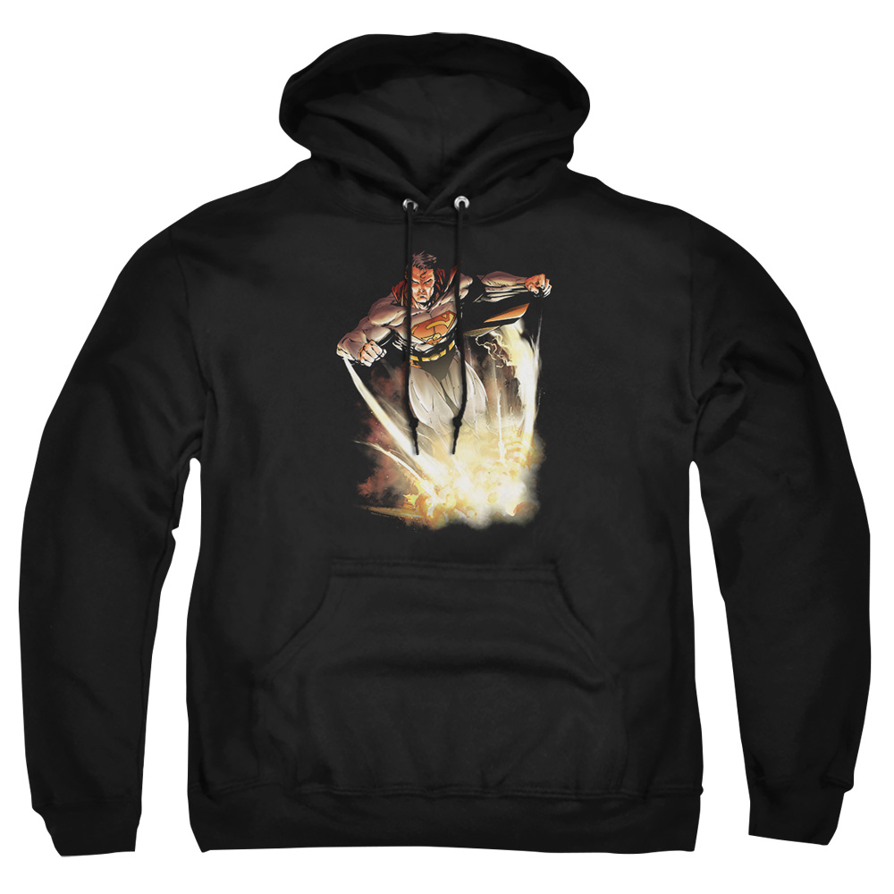 SM1824-AFTH-8 Superman Explosive Adult Pullover Hoodie, Black - 5X