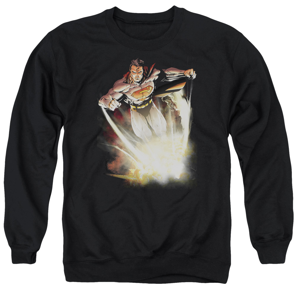 SM1824-AS-2 Superman Explosive Adult Crewneck Sweatshirt, Black - Medium