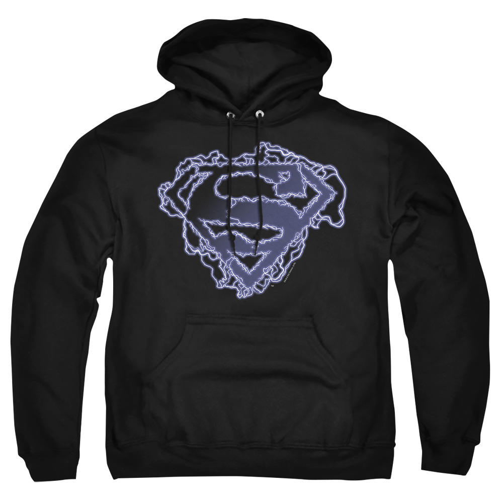 SM1371-AFTH-6 Superman Electric Supes Shield Adult Pullover Hoodie, Black - 3X