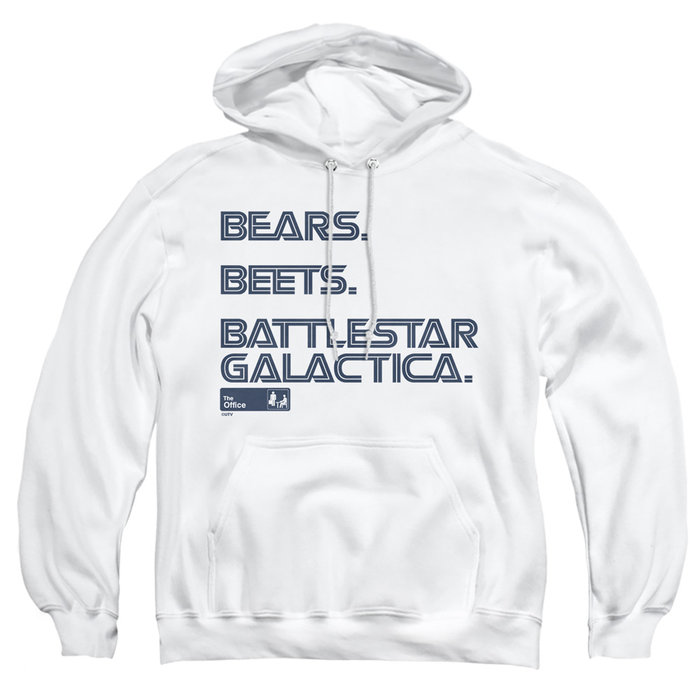 NBC472-AFTH-2 The Office Bears, Beets & Battlestar Galactica Adult Pullover Hoodie, White - Medium