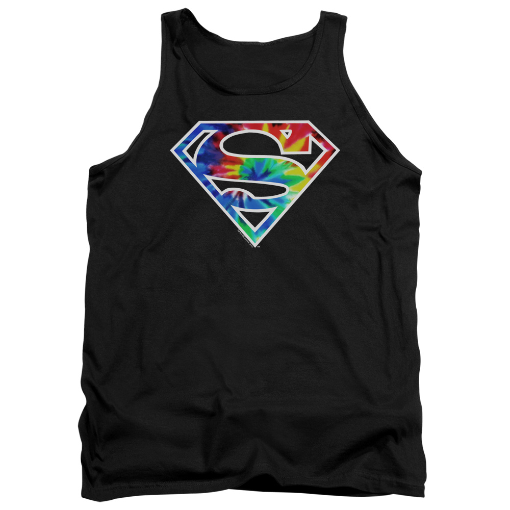 SM2480-TK-2 Superman Tie Dye Logo Adult Tank Top, Black - Medium