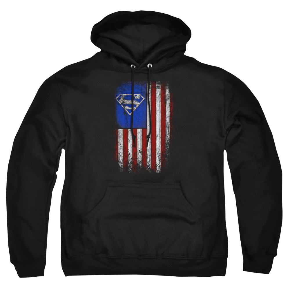 SM2501-AFTH-7 Superman Old Glory Shield Adult Pullover Hoodie, Black - 4X