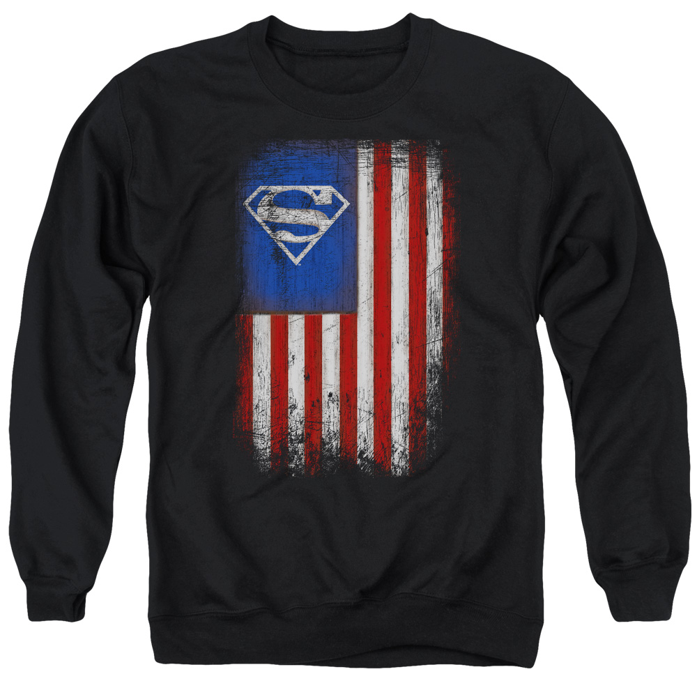 SM2501-AS-1 Superman Old Glory Shield Adult Crewneck Sweatshirt, Black - Small