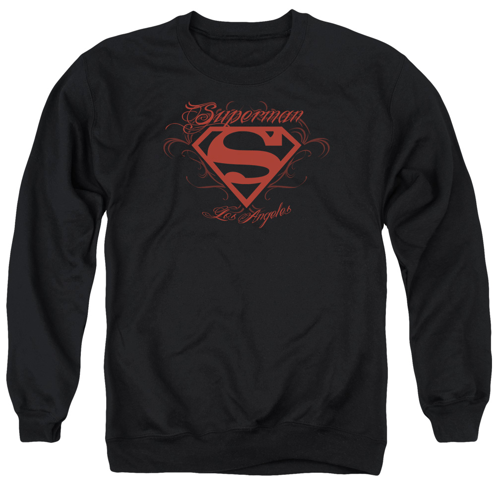 SM1843-AS-2 Superman LA Adult Crewneck Sweatshirt, Black - Medium