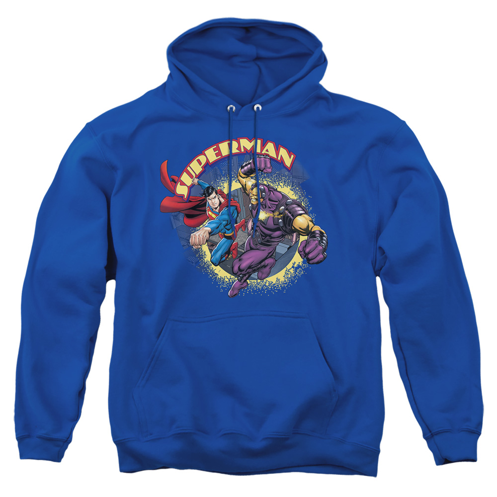 SM1412-AFTH-6 Superman Vs Mongol Adult Pullover Hoodie, Royal - 3X