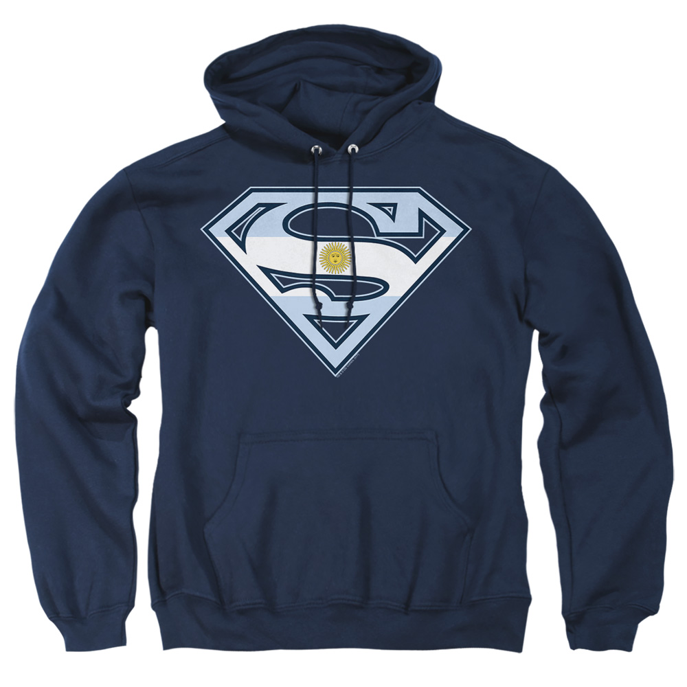 SM1767-AFTH-1 Superman Argentinian Shield Adult Pullover Hoodie, Navy - Small