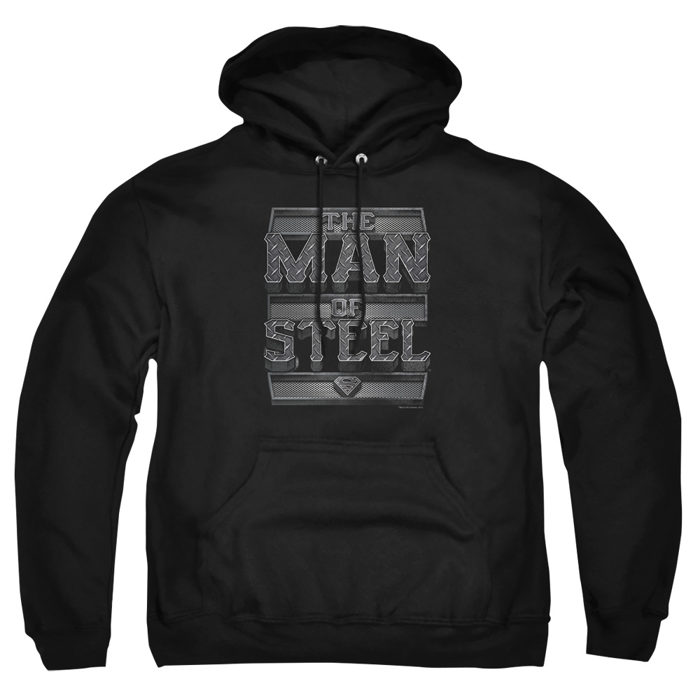 SM1924-AFTH-3 Superman Steel Text Adult Pullover Hoodie, Black - Large