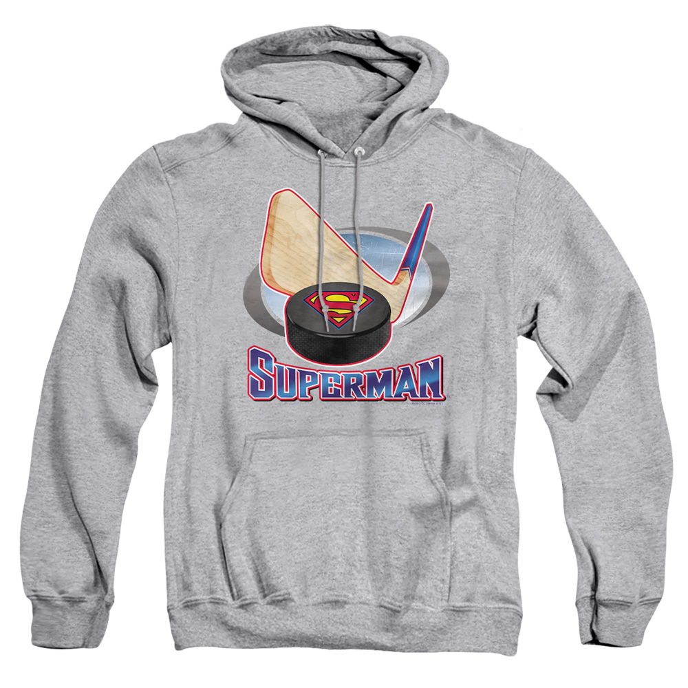 SM1460-AFTH-1 Superman Hockey Stick Adult Pullover Hoodie, Athletic Heather - Small