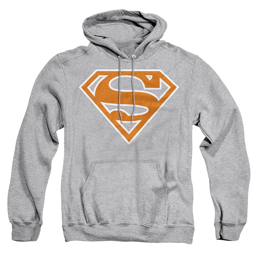 SM1468-AFTH-4 Superman Burnt Orange & White Shield Adult Pullover Hoodie, Athletic Heather - Extra Large