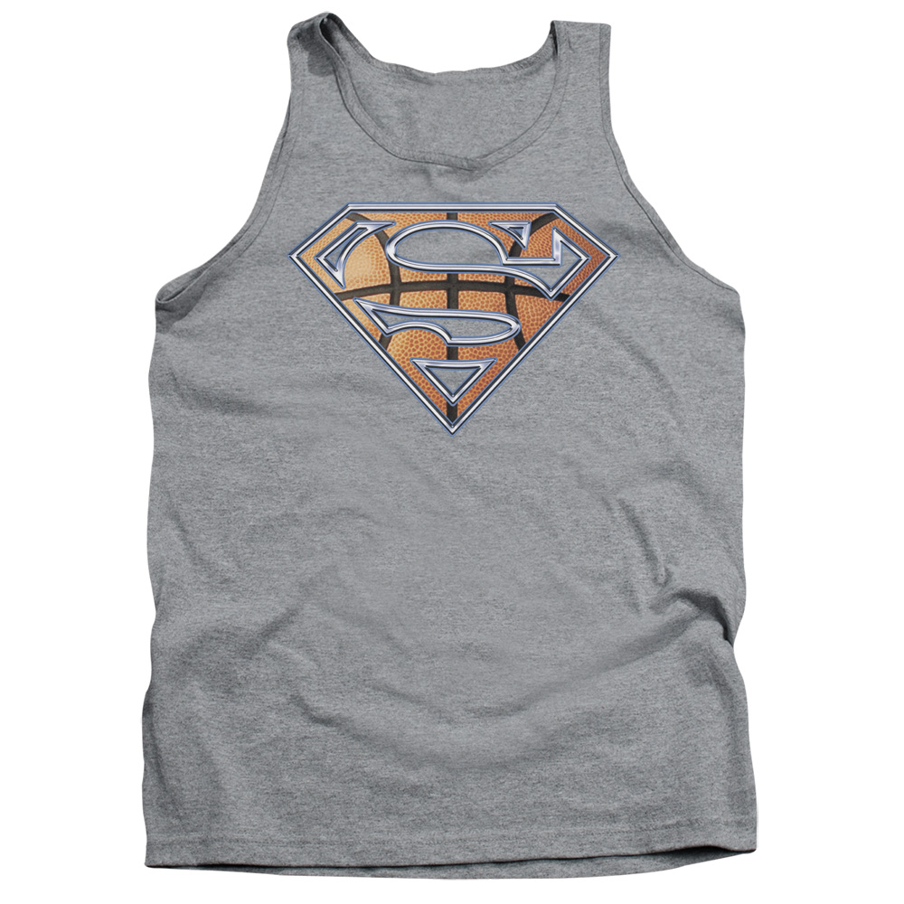 SM1455-TK-2 Superman Basketball Shield Adult Tank Top, Athletic Heather - Medium