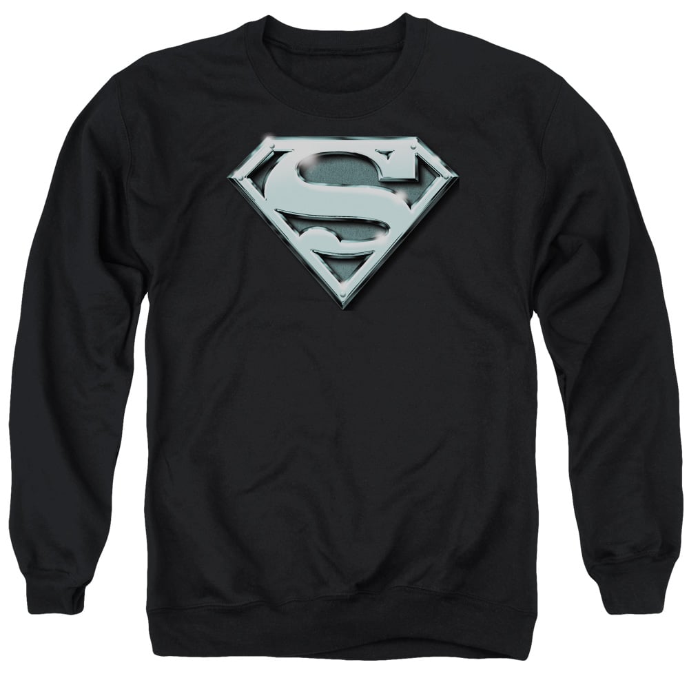 SM1702-AS-2 Superman Chrome Shield Adult Crewneck Sweatshirt, Black - Medium