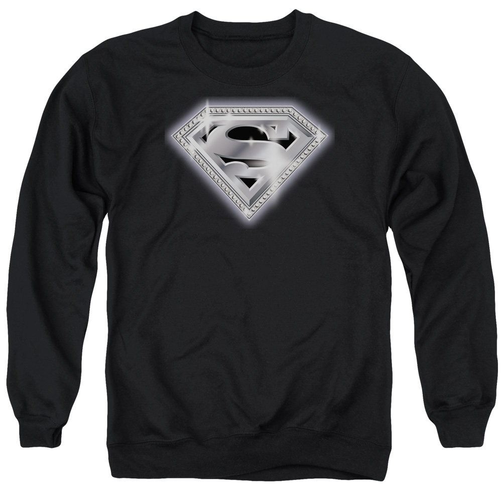 SM1699-AS-4 Superman Bling Shield Adult Crewneck Sweatshirt, Black - Extra Large