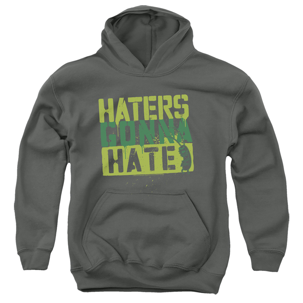 NICK357-YFTH-4 Spongebob Haters Gonna Hate Youth Hooded Sweatshirt, Charcoal - Extra Large