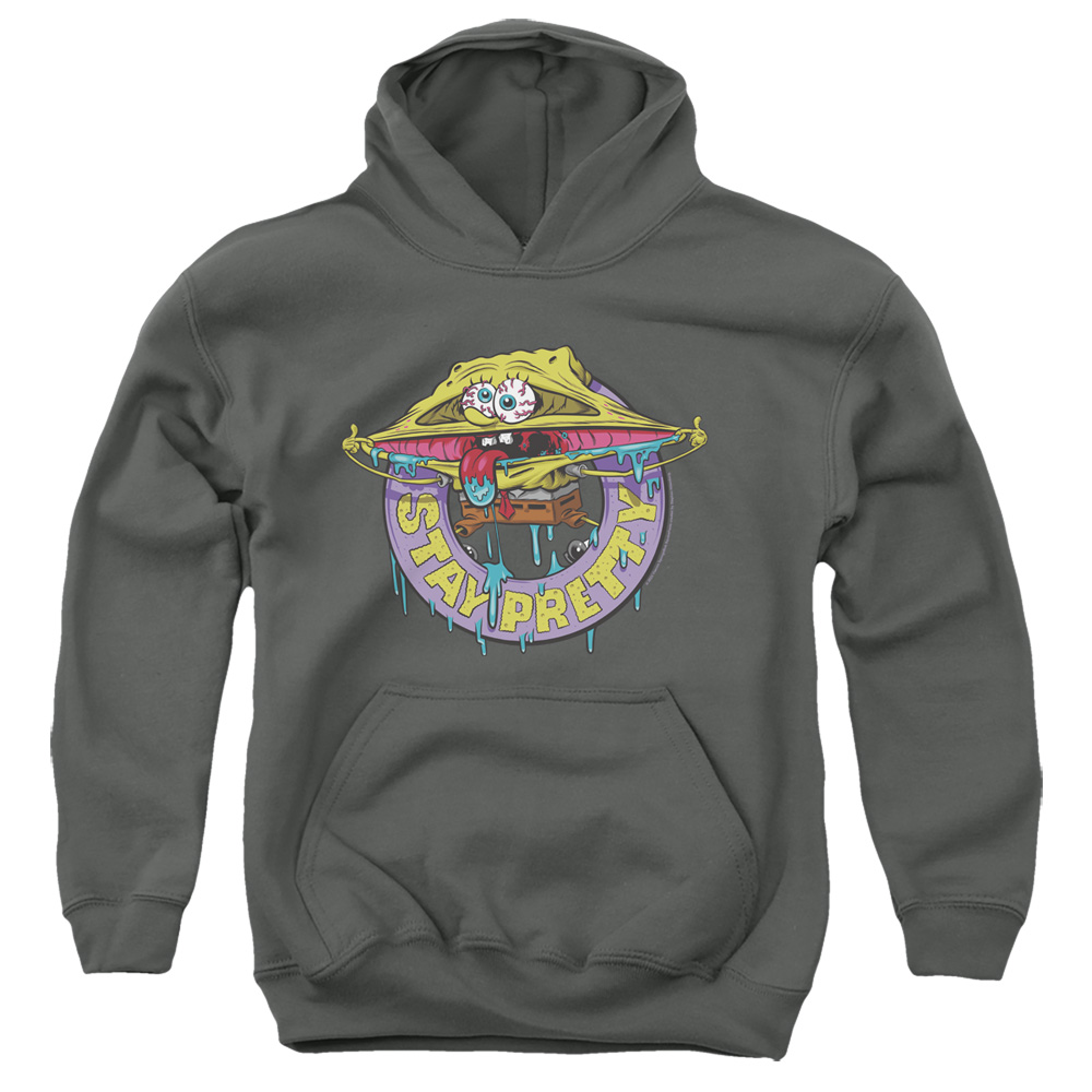 NICK360-YFTH-2 Spongebob Stay Pretty Youth Hooded Sweatshirt, Charcoal - Medium