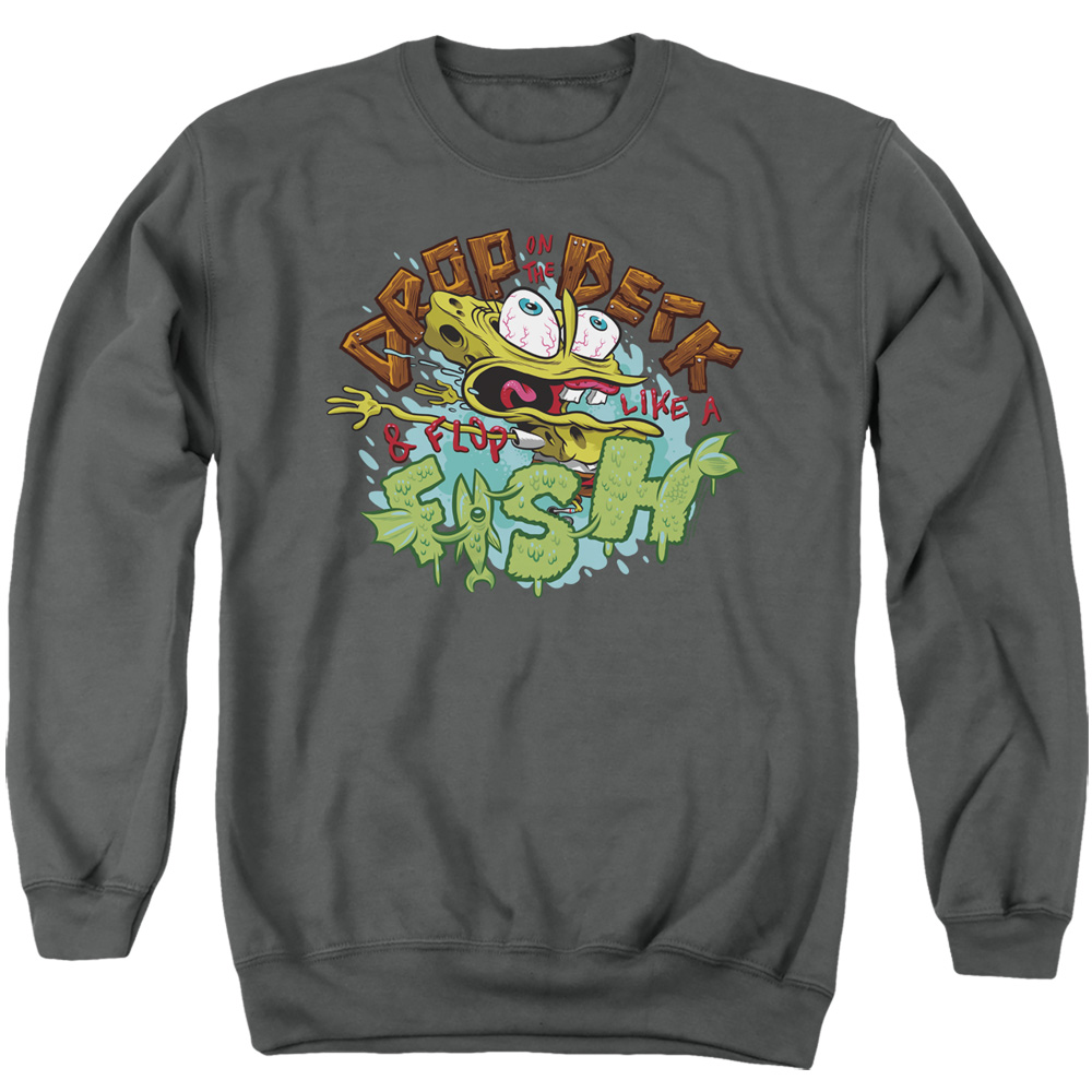 NICK361-AS-2 Spongebob Drop & Flop Adult Crewneck Sweatshirt, Charcoal - Medium
